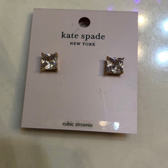 Kate Spade Gold Tone Clear The Date Princess Cut Clear CZ Stud Earrings NWT - Picture 4 of 12